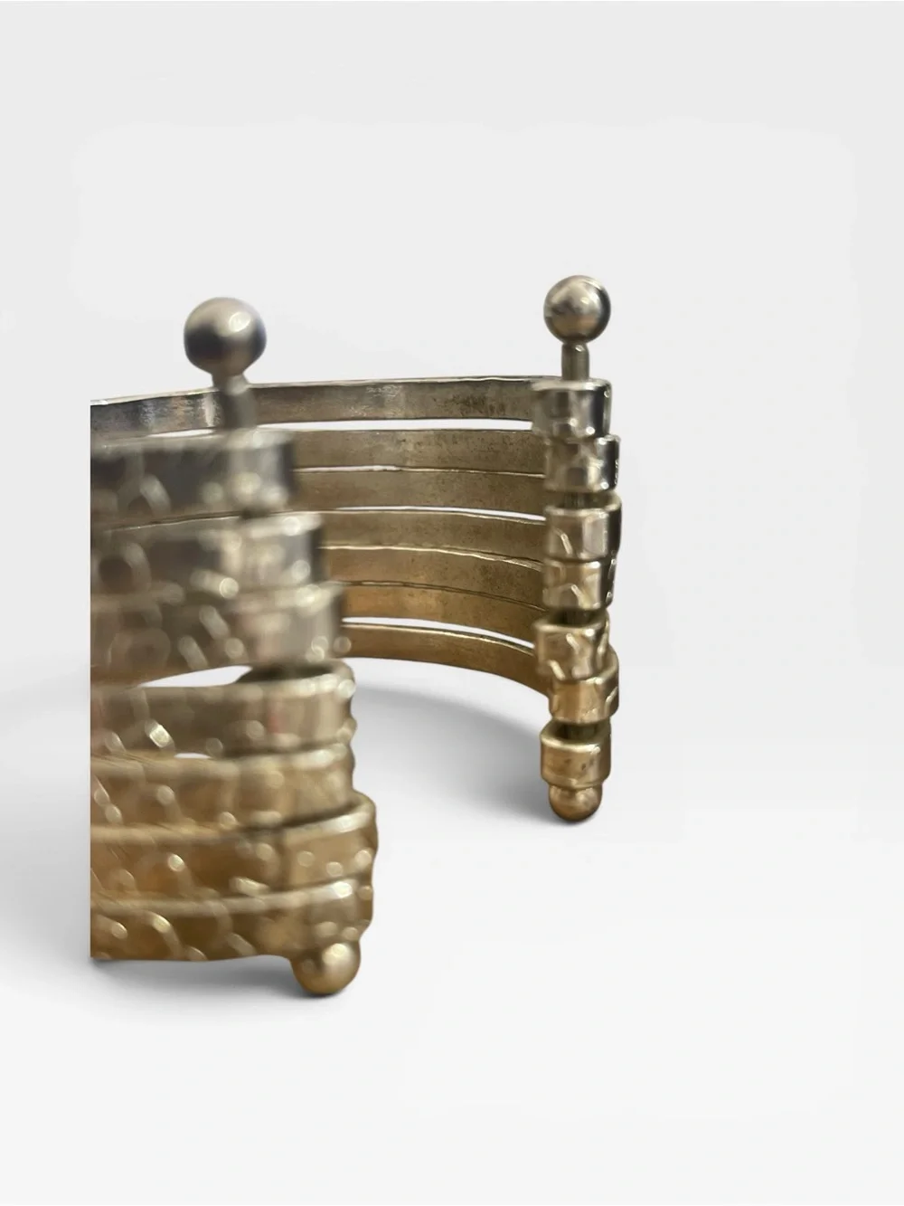 Hammered Silver Tone Wide Cuff Bracelet Boho Statement Adjustable Multi Band